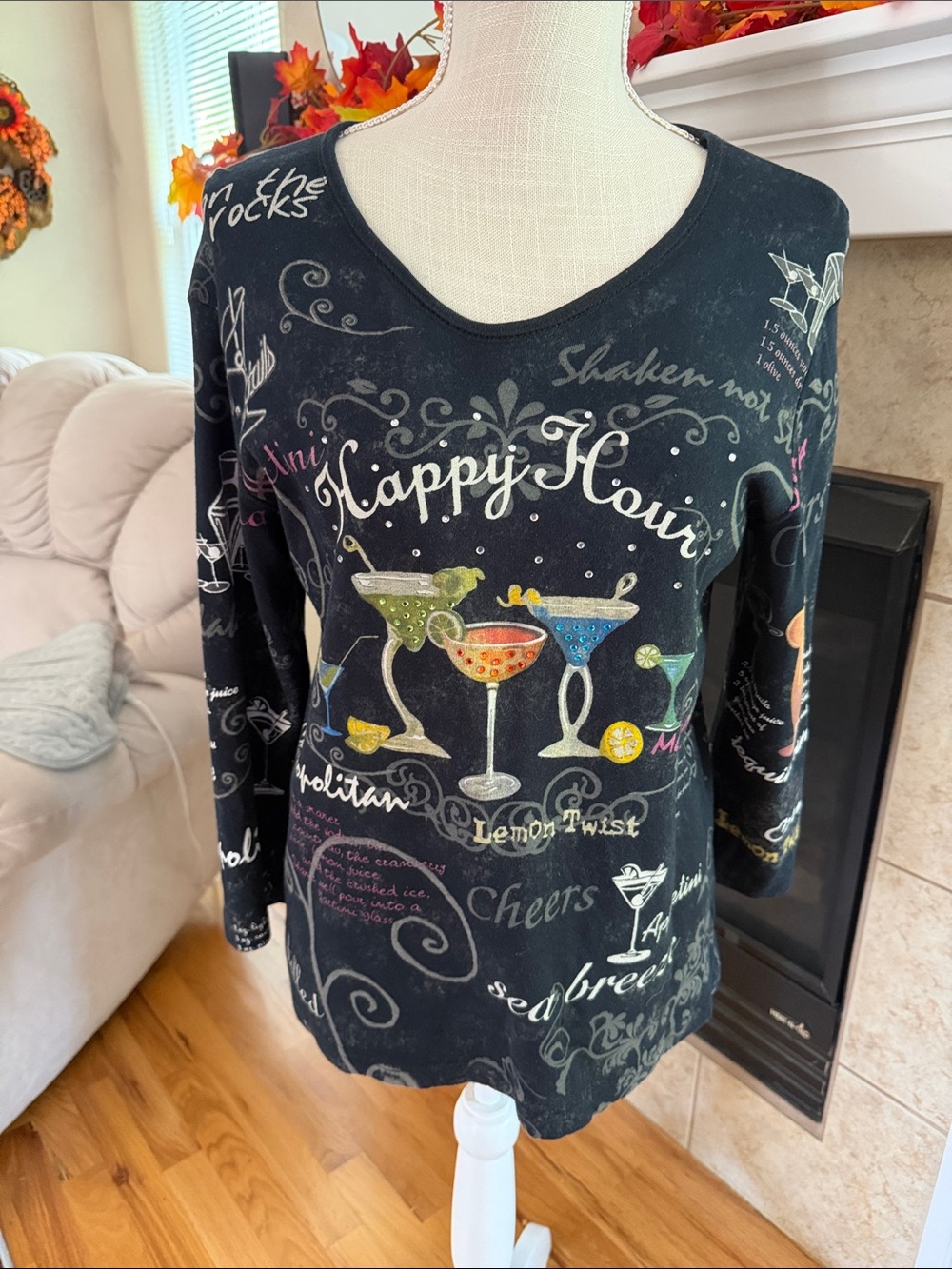 Happy Hour Graphic Long-Sleeve Top - Black